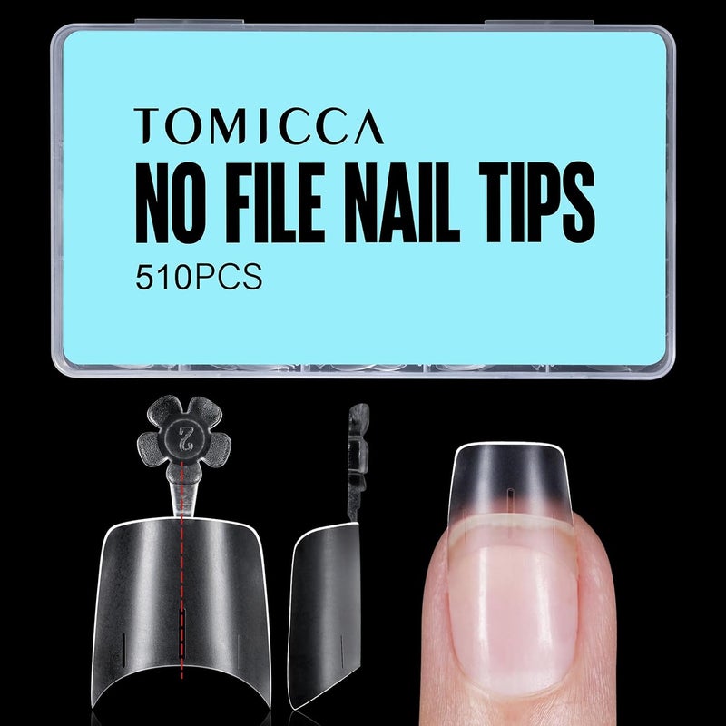 TOMICCA Short Squoval Nail Tips, 510Pcs Acrylic Nails Tips Full Matte, 12 Sizes No C Curve Fake Half Cover Nail Tips for Nail Extension Salon Home DIY - Image 1